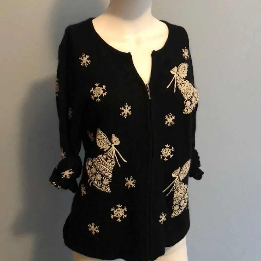 Talbots Petite Angoria Hair Zip Sweater